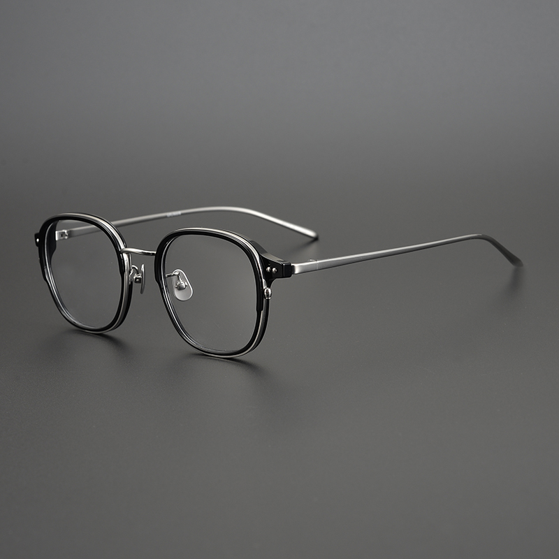 High-end light luxury design Japanese single retro glasses frame square frame titanium alloy frame Full frame myopia glasses frame tide art