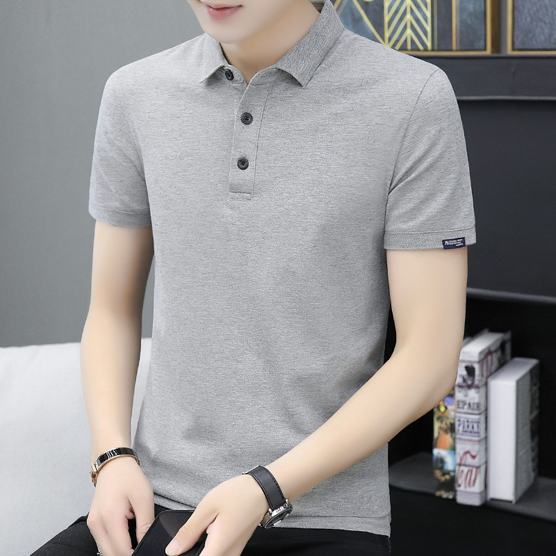 Solid color simple lapel short-sleeved polo shirt men's summer Korean version of the trend pure cotton slim casual knitted men's t-shirt