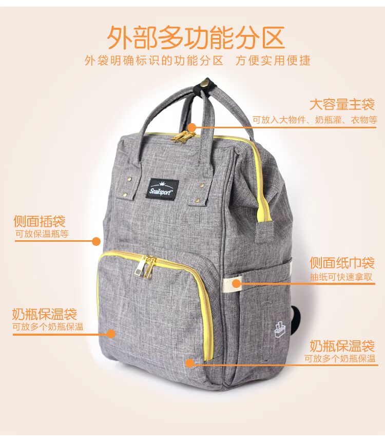 Snailsport vai Mummy túi công suất lớn trở lại túi sữa mẹ và trẻ em đa chức năng ba lô túi xe đẩy túi bỉm sữa xịn