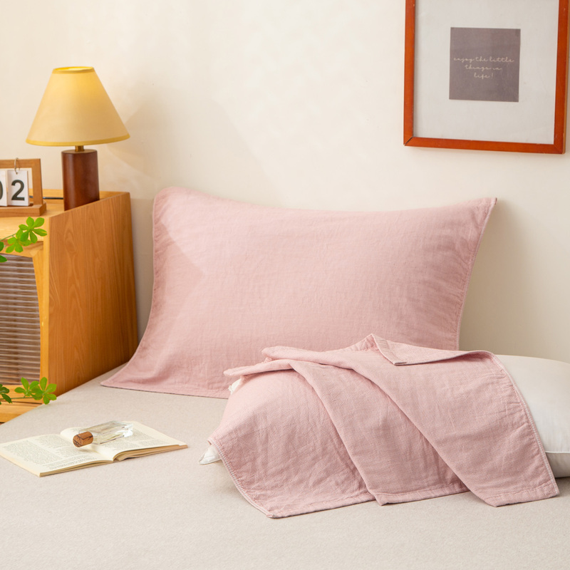 Pinellia Powder Pure Color A-Grade All-Cotton Washed Cotton Pillow Towel Pure Cotton Pair Pack Gauze Pillow Towel Cover Pillow