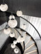 Scandinavian Staircase Chandelier Creative Moon Rotating Loft Living Room Long Chandelier Modern Simple Spherical Staircase Lamps