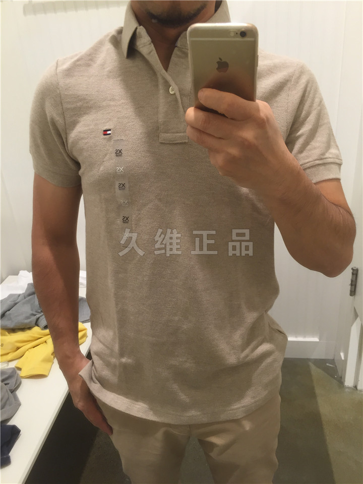 Jiuwei đích thực mua toàn cầu Tommy Hilfiger cotton mỏng màu rắn tay ngắn Áo sơ mi Polo t shirt polo
