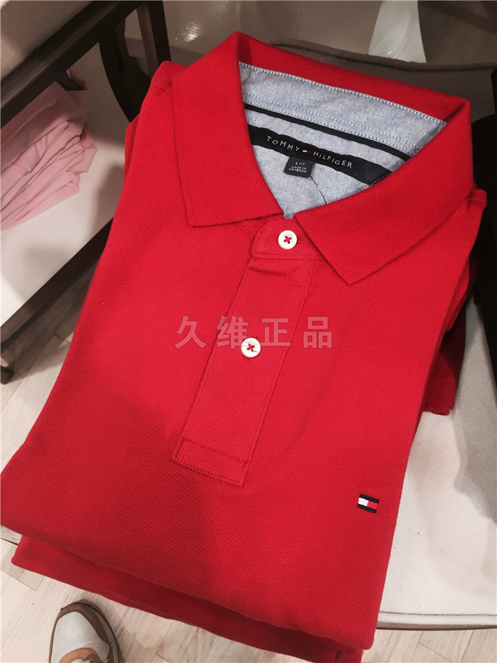 Jiuwei đích thực mua toàn cầu Tommy Hilfiger cotton mỏng màu rắn tay ngắn Áo sơ mi Polo t shirt polo