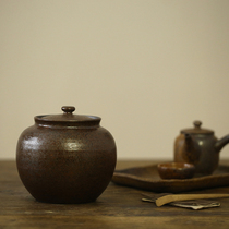 Coarse pottery purple sand imitation firewood burning kiln into tea cans sealed cans waking tea cans storage cans large capacity tea utensils tableware