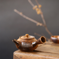 Hand-made coarse pottery imitation wood-fired side teapot hand-held pot anti-hot tea ceremony tea ceremony tea set tea maker