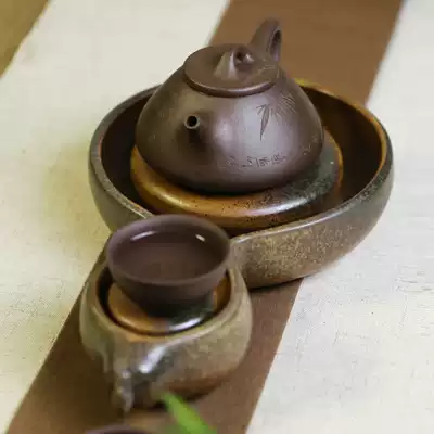 Imitation wood-fired handmade coarse pottery gourd pot, dry brewing table, tea art, tea set accessories, hydroponic pot, pad, tea sea