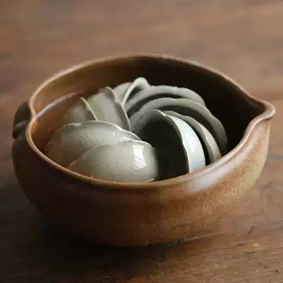 Kiln change imitation wood burning Creative coarse pottery washing tea washing pen washing Tea art Tea set accessories tableware Peach-shaped cup washing