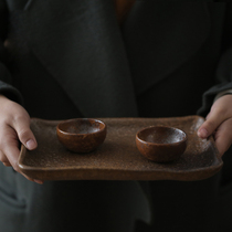 Imitated firewood tea tray household kiln transformation coarse pottery pot dry foam table tea set cup holder tableware rectangular Tea Sea