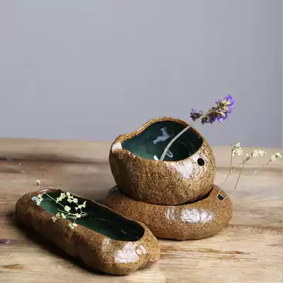 Coarse pottery flow glaze Plant pot flower pot Handmade copper money grass hydroponic plant utensils Fleshy flower pot Tea set