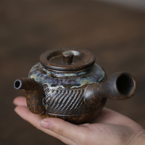 Kiln change hand-made imitation wood-fired teapot rough pottery side handle pot tea kung fu tea props tableware