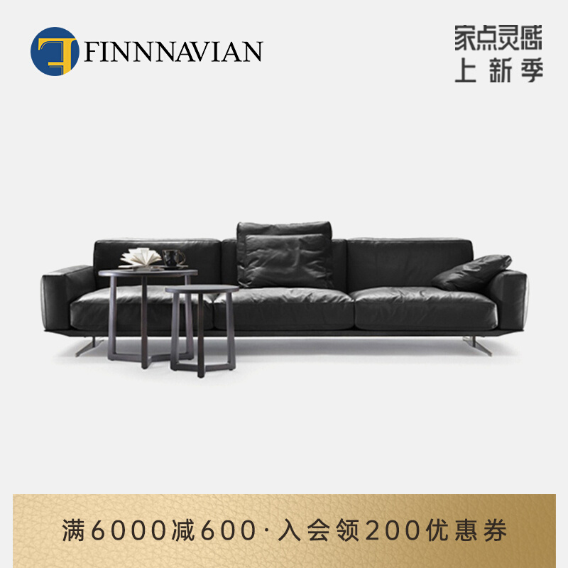 Finnnavian Minimalist Sofa Living Room Modern Luxury Flexform Lined Leather Sofa