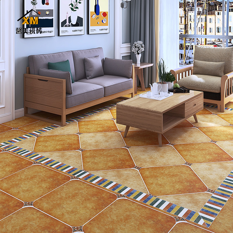 American rural living room imitation ancient brick kitchen bedroom anti-slip floor tiles retro rounded corner tiles American field 500