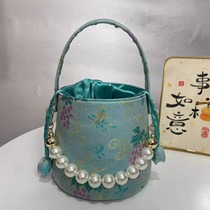 New Chinese style blessing barrel silk Song brocade bundle mouth silk plain crepe satin bag base cloth Song brocade can be customized with supplied materials