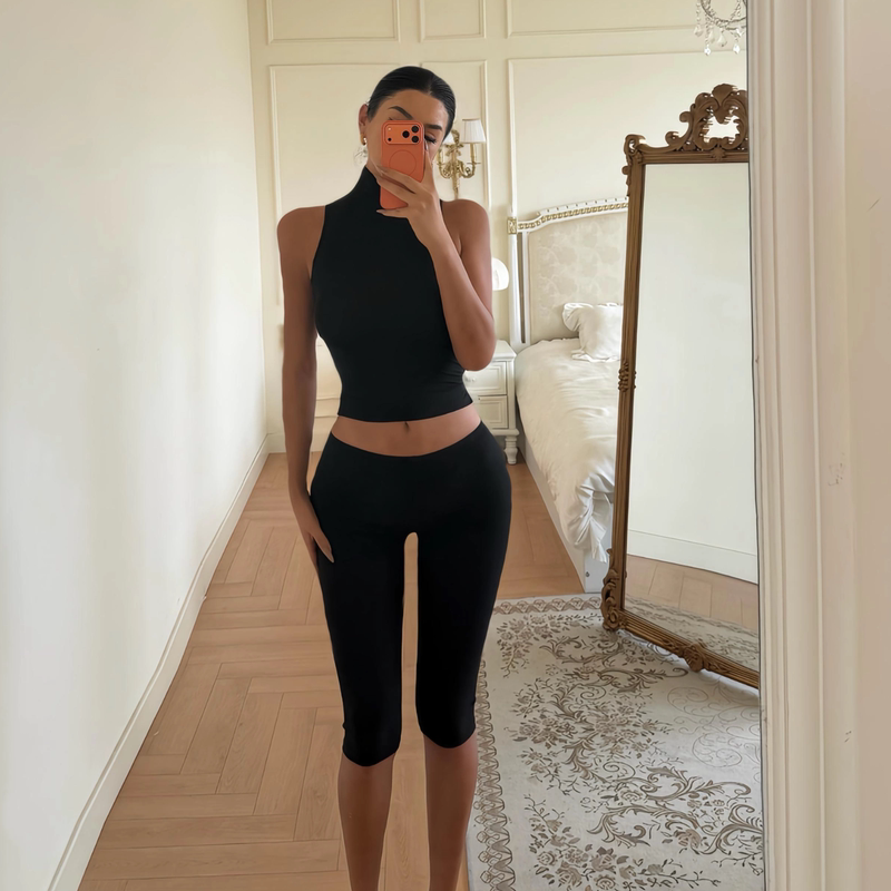 Lapinky【Pamela】Casual Elastic Slimming Body-Shaping Retro Low-Waist Six-Point Pants for Women