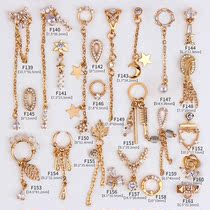 Nail diamond net red explosion chain jewelry personality exaggeration Japanese tassel pendant Zircon hollow metal ring masonry