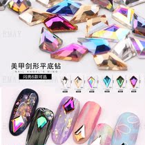 Douyin Net red nail diamond Super Flash Japanese fingertip Diamond big irregular champagne flame shaped flat drill