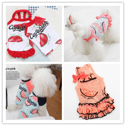 Cute Korean watermelon hanging band dress T-shirt Puppy clothes Summer Ocean Teddy Vest Bursting Pet Dress