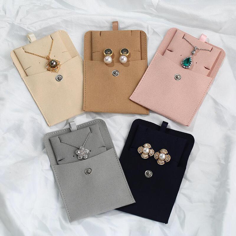High-End Exquisite Microfiber Snap-Button Jewelry Storage Bag, Special Small Bag for Pearl Necklaces, Earrings, and Ear Studs