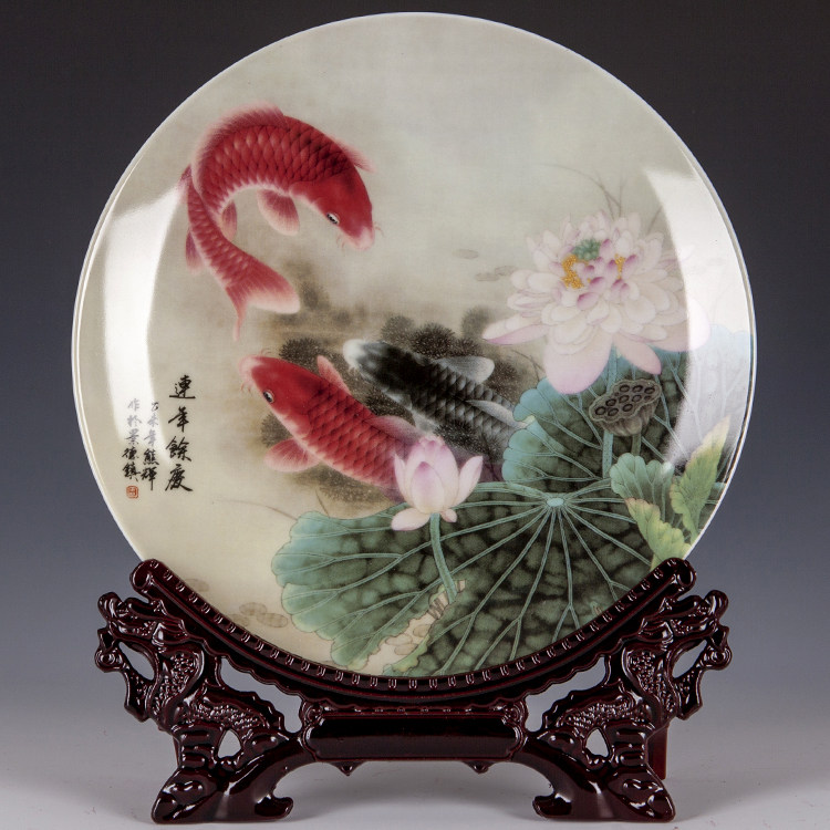 Jingdezhen ceramic pastel more than year after year picture hanging plate modern home living room decoration ornaments antique frame decorations