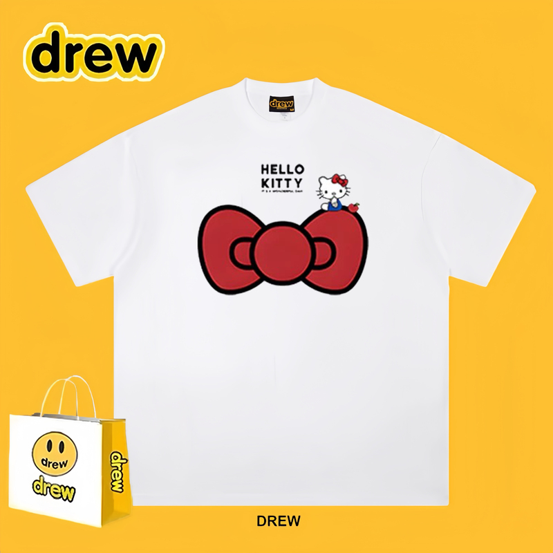 Drew Trendy American-Style Fun Bow Tie Hello Kitty Print Summer Loose Versatile Pure Cotton Short-Sleeve T-Shirt Drew Trendy American-Style Fun Bow Tie Hello Kitty Print Summer Loose Versatile Pure Cotton Short-Sleeve T-Shirt