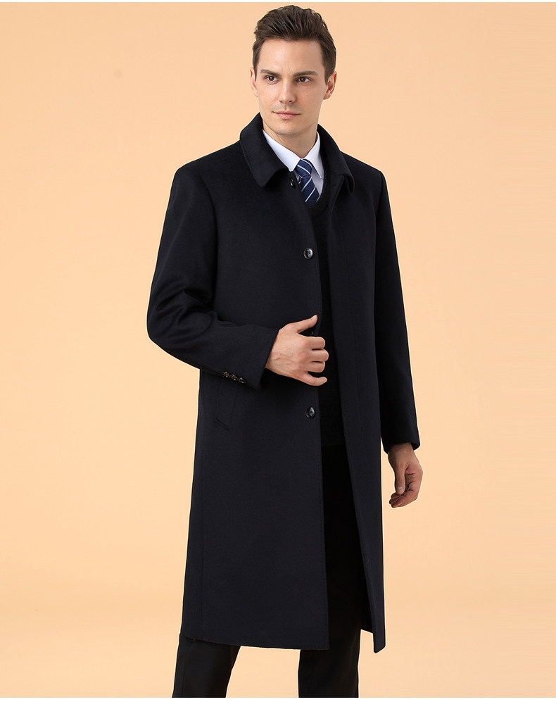 Cashmere Coat Men's Long Over-the-knee Plus Velvet Thickened