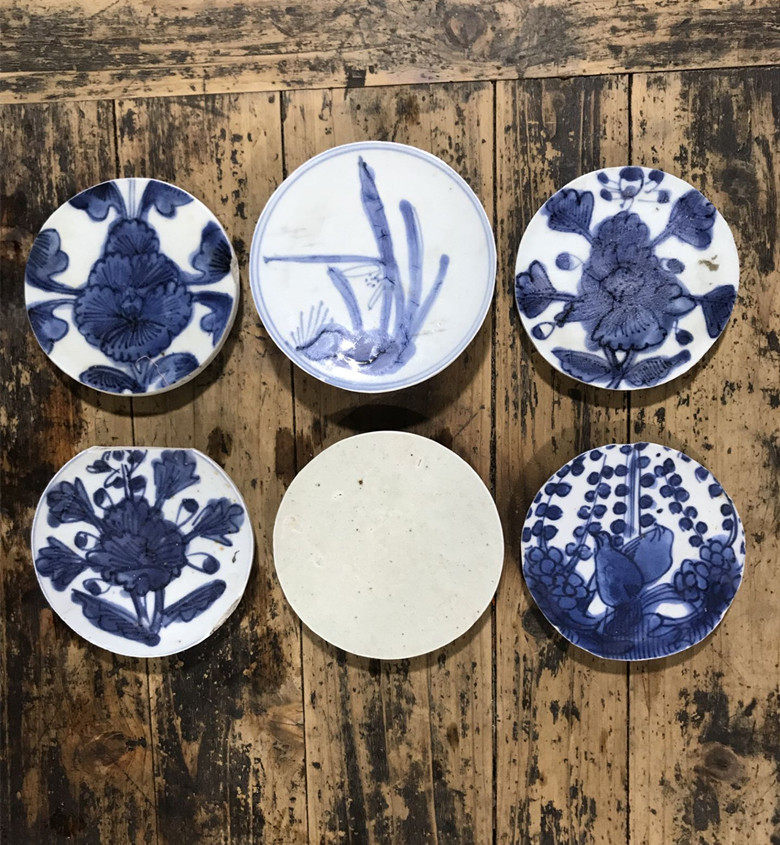 T791 Ming and Qing blue and white porcelain tea tray coaster tea pet antique porcelain piece has been polished quality see fine picture bag old fidelity 48 piece