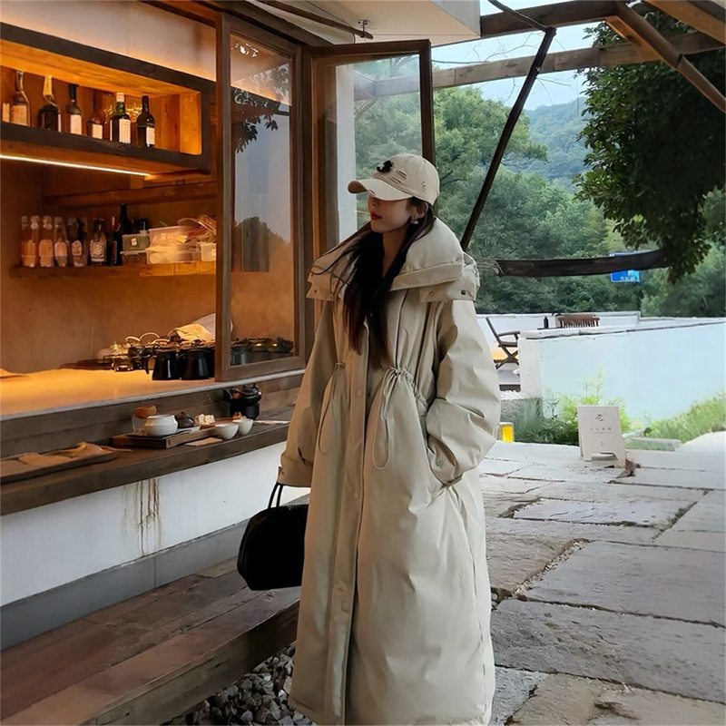 Off-Season Women's Mid-Length down Jacket with a Stylish Hood, High-End Feel, Three-Proof Fabric, White Duck Down, down Trench Coat, Stylish