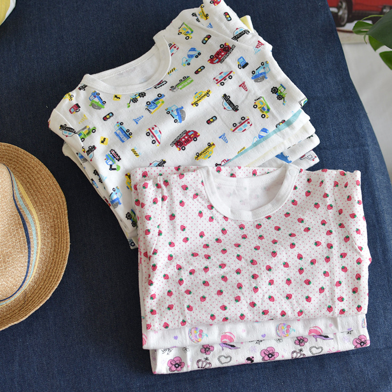 Children's round neck pure cotton underwear home pajamas small and medium boys and girls cotton jacquard mesh cotton autumn clothes set