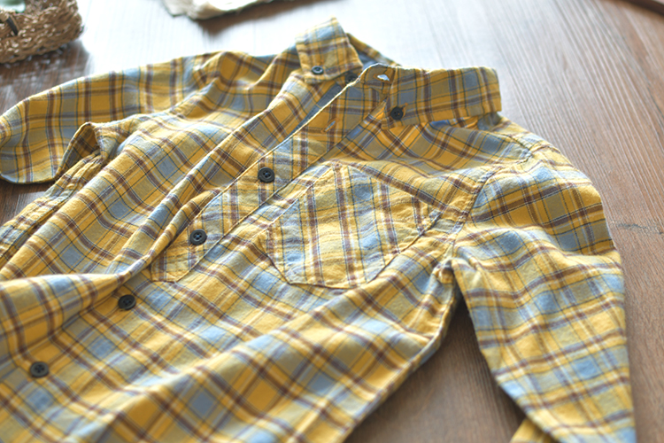 Áo sơ mi kẻ sọc cotton kẻ sọc dài tay bé trai và bé gái văn chương nhỏ tay dài cơ sở áo sơ mi bé trai