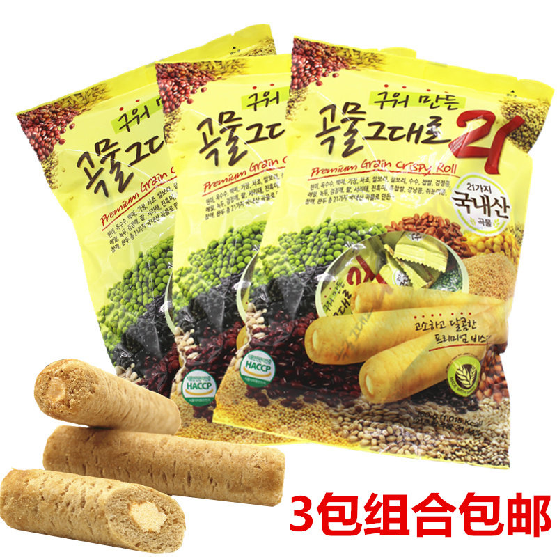 South Korea imported net red wafer 21 kinds of grains sandwiched rice fruit Children's snack snack food 3 packs*180g