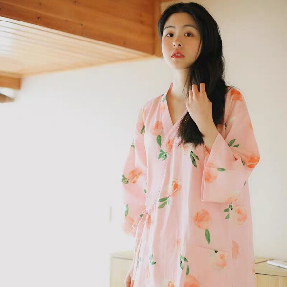 The more you wash, the softer spring and summer ladies pure cotton cloth 70% sleeves Sleeping Skirt Loose Kimono and Sleeping Sweaty Steamed Home Clothing