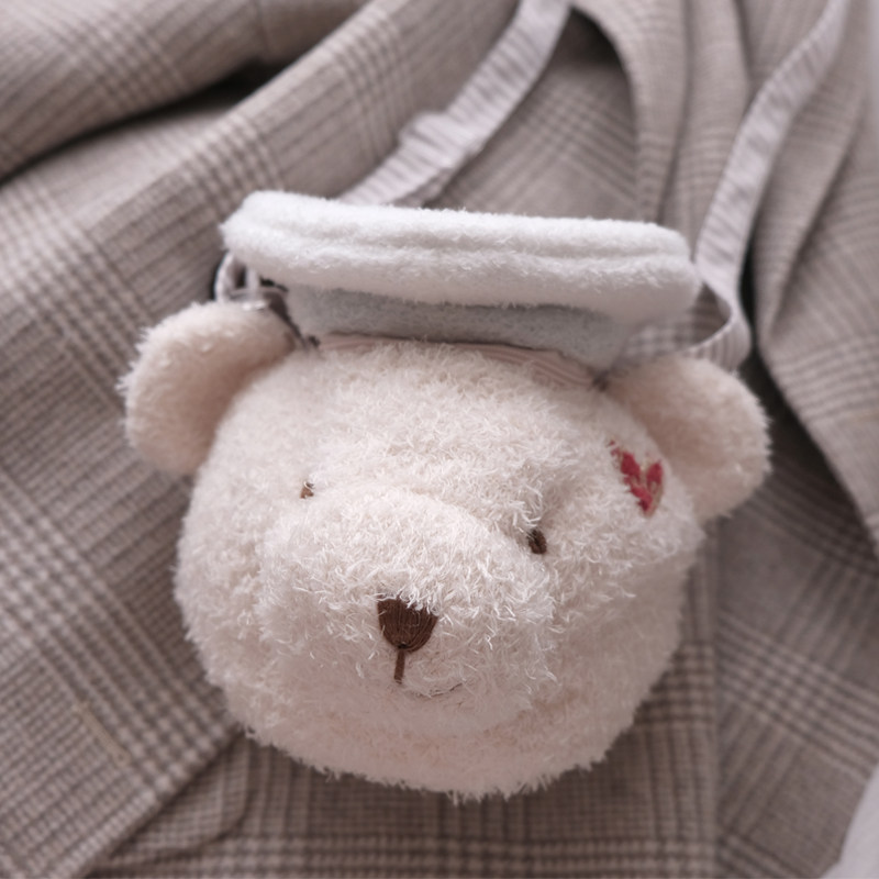 Cute out of a face Japanese soft Mianmian navy Little Bear head small handbag Slanted Satchel Soft-girl girl Heart carry bag