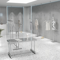 Clothing store display rack display rack wall hanging stainless steel silver hanging clothes rack hanging womens clothing store shelves