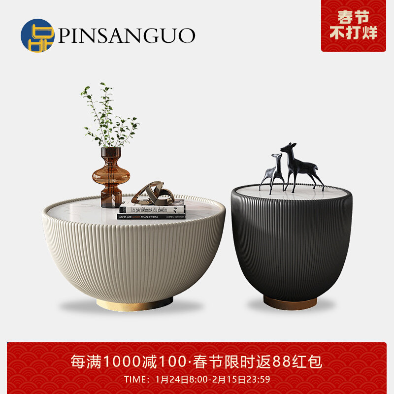 Light luxury tea table post-modern simple Italian creative round rock slab Hong Kong style minimalist tea table designer style furniture