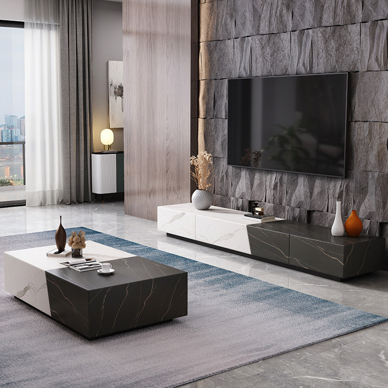 Post-modern minimalist light luxury Italian imported slate marble TV cabinet living room Nordic storage designer floor cabinet