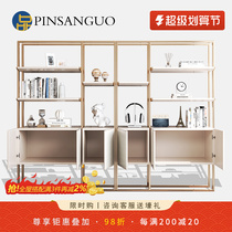 Italian stainless steel landing bookroom library background wall display frame modern simple office light luxury shelf