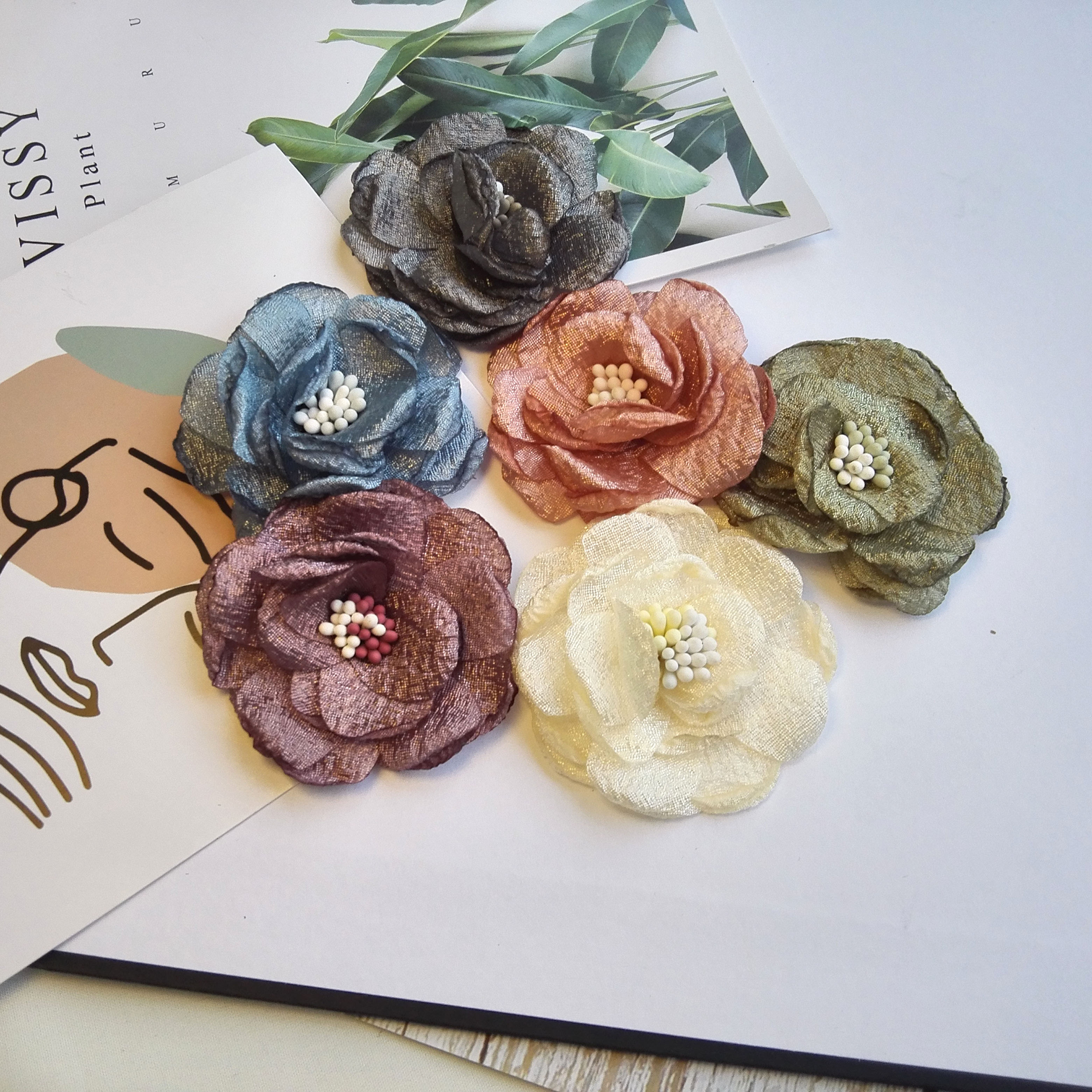 4 5CM bright three-dimensional fabric small flower clothes decoration headdress hair accessories material accessories apricot color 8 yuan 5