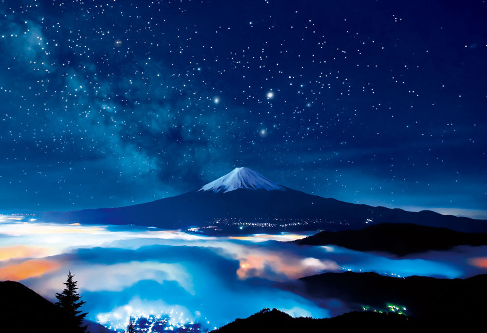 Spot BEVERLY Japan imported landscape puzzles under the starry sky Mount Fuji 300 pieces of luminous 600 pieces of toys