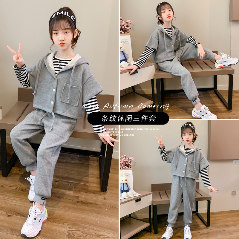 Children Suit Girl Spring Clothing Clothing Three Suits 2022 New Girls Spring And Autumn Season Trendy Kid Clothes
