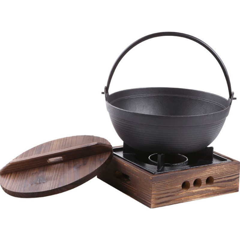 Japanese-style cast iron small hot pot alcohol stove old-fashioned household dry pot commercial Korean-style sushi pot hand hanging pot uncoated