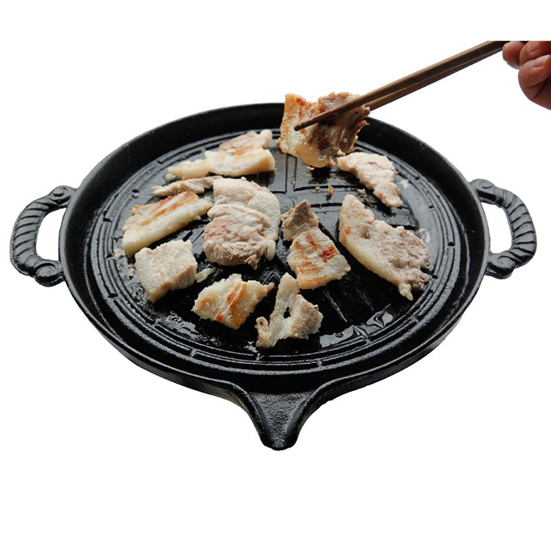 Cast iron barbecue plate Korean oil leakage barbecue plate commercial outdoor multi-function oven gas alcohol cassette furnace barbecue plate