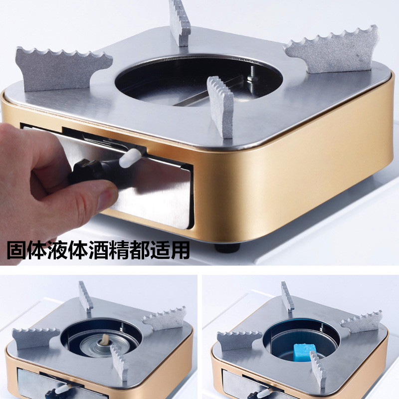 Stainless steel outdoor portable drawer-type alcohol stove small hot pot solid liquid dormitory pot hotel dry pot household