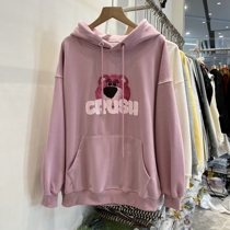 Linked hat strawberry bear sweater dress 2022 new loose American retro small casual clothing tide