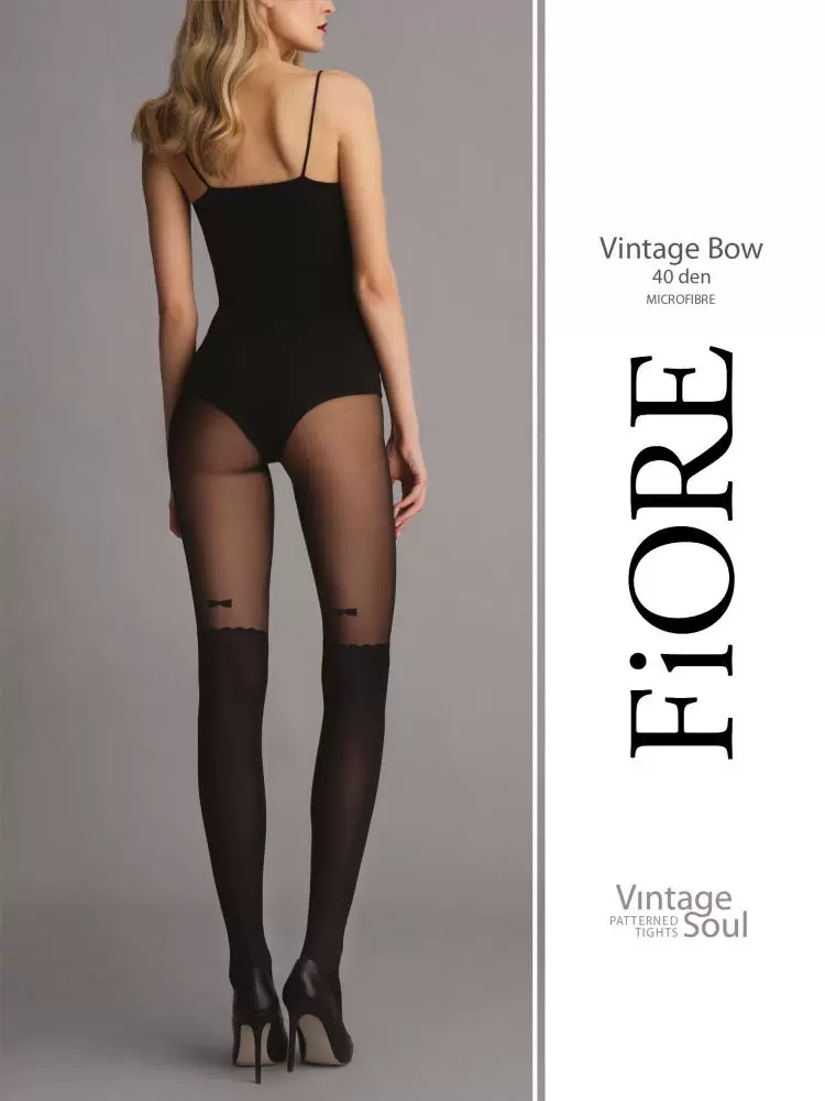 Nhập khẩu Châu Âu Fiore Vintage Bow 40D khâu nơ thời trang giả vớ vớ jacquard pantyhose - Vớ mắt cá chân