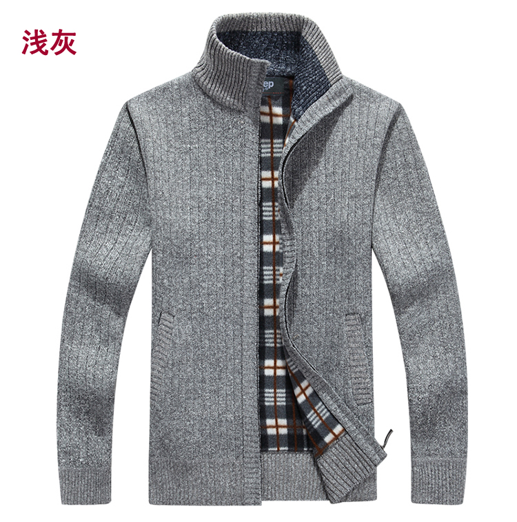 Áo len nam cộng với áo len nhung mùa đông trung niên áo len nam áo len dày áo len ấm áp nửa cao cổ áo len nam áo khoác cardigan nam