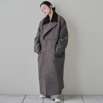 Low classic wool coat for women in fall and winter Yoshida Reikas same spliced ​​collar alpaca woolen coat
