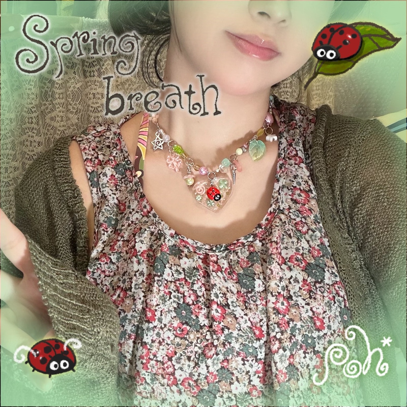 Pantsonhead Handmade | Breath of Spring Series Lucky Four-Leaf Clover Ladybug Necklace Childlike Original Cute Design