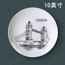 10-inch city silhouette porcelain plate hanging plate Decorative plate Wall sitting plate setting plate Ceramic plate creative home craft plate