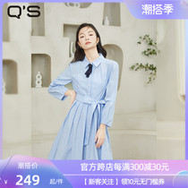 (Mall same section) Straw Xi 2022 Spring Autumn New One-piece Dress Womens Slim Striped Tie Belt A Character Shirt Dress