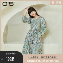 Straw Hee 2021 New retro collar oil painting dress female floral lantern sleeve Medium-length dress slim A- line dress